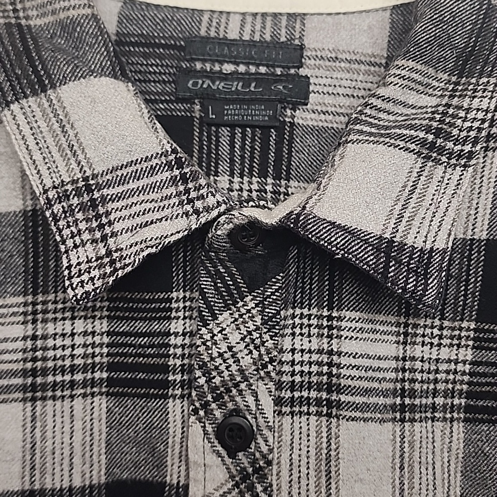 O'NEILL Large classic fit 100% cotton black/gray button down long sleeve shirt - Picture 6 of 10